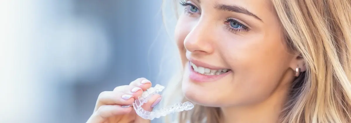 Junge Frau mit Invisalign Schiene