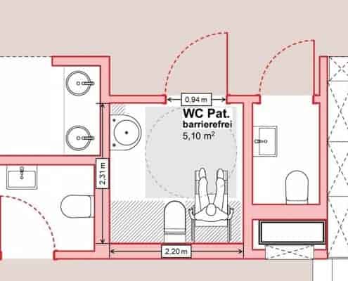 Grundriss des barrierefreien WCs mit Maßen